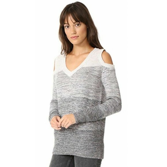 Rebecca Minkoff Page V Neck Cold Shoulder Knit Sweater, Grey Ombré, Size XS - Picture 2 of 9